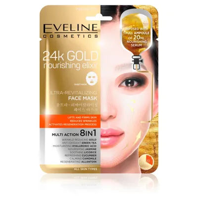 Zdjęcie produktu dla Eveline 24k Gold Ultra rewitalizująca maska w płacie, 1 sztuka
