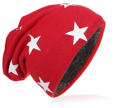 Produktbild von Kinder Strick Beanie Weiss Stern Rot M