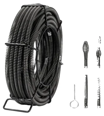 Obrázek produktu pro VEVOR spirála na čištění potrubí 20 m x 16 mm, profesionální kabel na čištění potrubí se 7 řezači pro potrubí od 20 do 100 mm, dutá kanalizační spirála pro umyvadla, podlahové vpusti, toalety