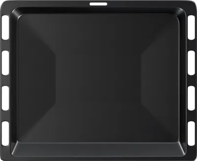 A top-down view of a black baking tray.