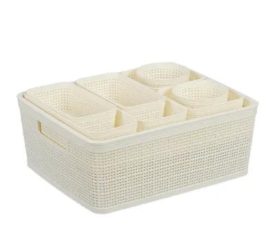 Image de Lot de 10 organiseurs de tiroirs Relaxdays, séparateurs de tiroirs, différentes tailles, système de rangement, bacs de séparation en plastique, blanc