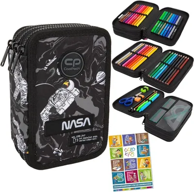 Produktbild von Federmäppchen 3 Fächer - Mäppchen für Mädchen und Jungen 3-Fach Federtasche Gefüllte Schüleretui Schulmäppchen und Hausaufgabenheft - NASA Astronaut