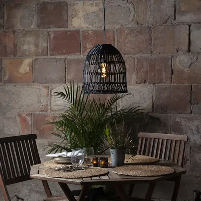 Produktbild von Lampenschirm BELL wetterfest - Rattan-Optik - für E27 Fassungen - D: 30cm/H: 33cm - schwarz