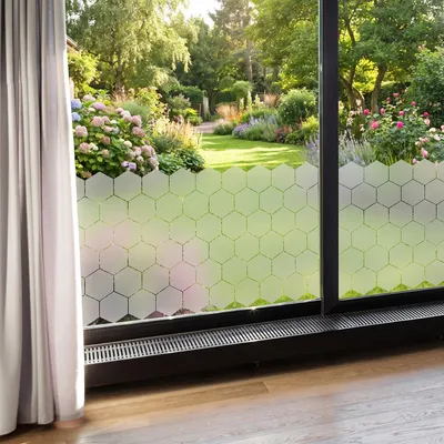Produktbild von Sichtschutzfolie – Sechseckaufkleber – Aufkleber für Fenster und Duschtüren – 50 x 90 cm – 50 Sechseckaufkleber (10 x 9 cm)