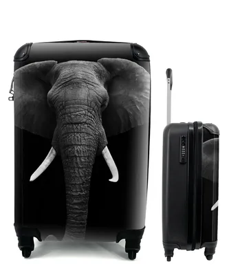 Produktbild von MuchoWow® Koffer Handgepäck Trolley Rollkoffer Kleine Reisekoffer mit 4 Rollen - Elefant - Wildtiere - Schwarz - Weiß - Porträt - Cabin Size < 55x40x23 cm & 55x40x20 cm - Fotokoffer - Kabinenkoffer - Boardgepäck - Reise-Box - Reisekoffer - Reisegepäck - Koffer mit Bild - Trolley für Kinder