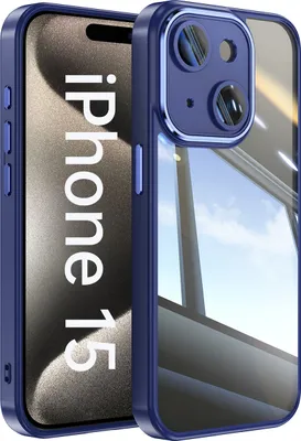 Produktbild von Handyhülle für iPhone 15 Hybrid Transparent TPU PC Militärschutz mit Kameraabdeckung Blau