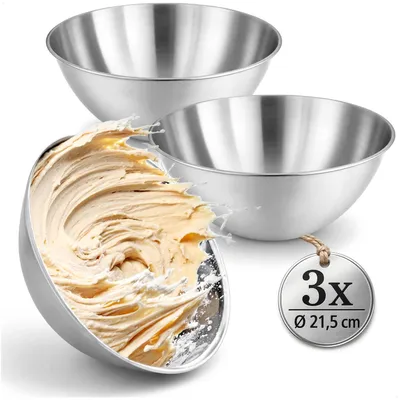 Produktbild von com-four® 3x Schüsseln aus Edelstahl, stapelbare Salatschalen 1900 ml