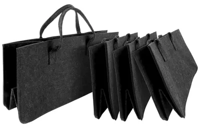 Productafbeelding van Feltentas, boodschappentas, houten mand met handvat, 6 stuks, 50x25x25 cm, grijs, 30 liter