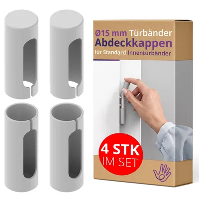 Produktbild von ERGO line Aufsteckhülsen für Türbänder Ø 15 mm – 4 Stück Grau – Kunststoff Zierhülsen für Türscharniere, Türband-Abdeckkappen