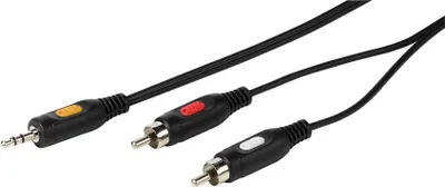 Zdjęcie produktu dla ViVanco™VVAJACK2RCA18MMK, 2 x RCA, Męska, 3.5mm, Męska, 1,5 m, Czarny