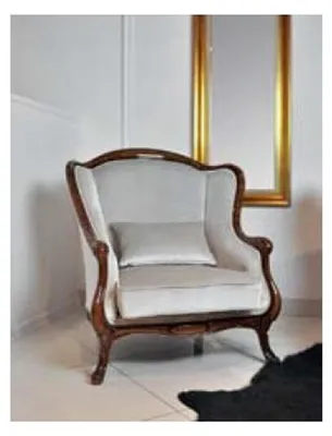 Immagine prodotto di Poltrona wing chair seduta grigia velluto soggiorno classico legno nuovo