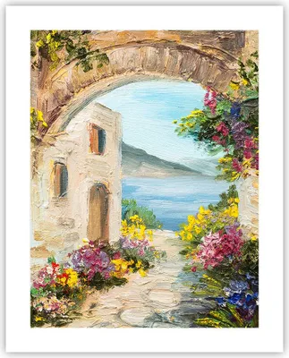Produktbild von Poster - Poster ohne Rahmen - Haus Santorini Blumen - 40x50 cm - Wand Bild - Wanddeko - Wandbilder - Kunstposter - Wandposter - Bilder - Kunstdruck - Wanddekoration - Wandbild - P2XPA40x50-4191