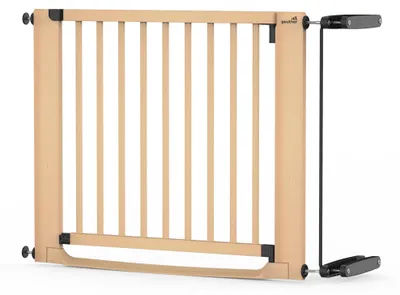 Produktbild von GEUTHER Easylock Flat Step Holz Treppenschutzgitter Set | Natur | 71–79 cm | inkl. Zusatzklemme | Ohne Bohren | Auto-Close | EN 1930