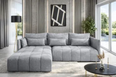 Produktbild von AX LIVING Hellgrau Ecksofa mit Schlaffunktion und Bettkasten Cosmova
