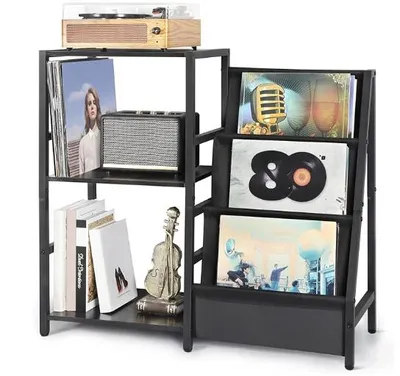 Produktbild von Plattenspieler Ständer,3 Etagen Schallplatten Aufbewahrung Vinyl Halter,Vinyl-Display-Ablage,Plattenspieler Regal Beistelltisch für Wohnzimmer Schwarz