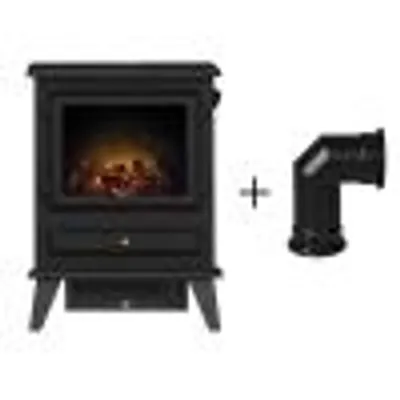 Produktbild von Adam Hudson Elektrokaminofen Schwarz mit schrägem Ofenrohr, LED-Flammeneffekt, 2 Heizstufen 0,9/1,8 kW, Thermostat