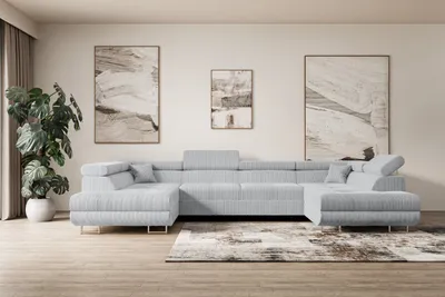 Produktbild von ALTDECOR Ecksofa in U-Form mit Schlaffunktion und Bettkasten GUSA-U - 342x202x107 cm Grau - Corner Sofa Bett Eckcouch Couch L-Form Schlafcouch Ausziehbar Wohnlandschaft Schlafsofa Cauchsofa