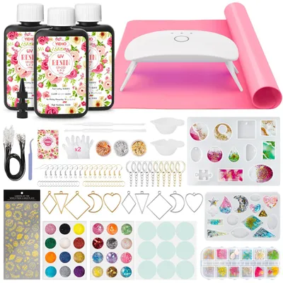 UV-Harz-Set 300 g mit Lampe, Formen, Blumen, Folie, Schmuckzubehör