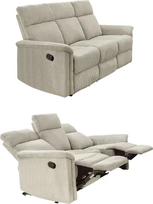 Produktbild von 3-Sitzer-Relaxsofa Federkern Couch m. Liegefunktion verstellbar Bezug Cord Beige / 15506