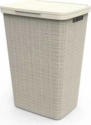 Produktbild von Curver Wäschebox Jute 58L gebrochen weiß - nachhaltiger Wäschekorb mit Deckel