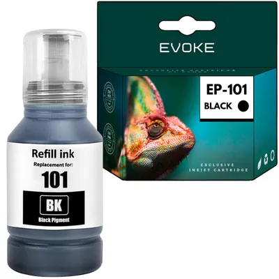 Image de Cartouche d'encre Evoke, compatible avec l'imprimante Epson 101, référence C13T03V14A, couleur noire, capacité de 127 ml, compatible avec les modèles EcoTank ITS L4150, ITS L4160, L4260, L4266