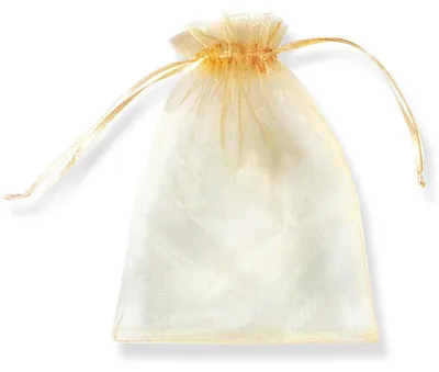 Produktbild von 100 Stück Organza Geschenktaschen mit Zugband in Gold