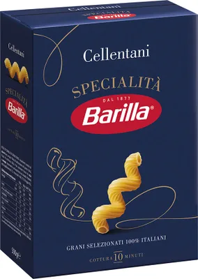 A box of Barilla Cellentani pasta.
