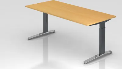 Produktbild von Schreibtisch Mika | Buche | Graues Gestell poliert | BxT 180x80cm | Arbeitshöhe 65-85cm | höhenjustierbar, 1cm Raster | C-Fuß-Gestell | Rechteckform