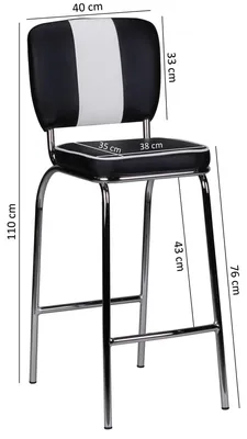 Produktbild von FineBuy 2er Set Barhocker American Diner Schwarz 50er Jahre Retro Barstuhl Sitzfläche mit Rücken-Lehne Fußstütze Sitzhöhe 76 cm
