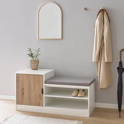 Produktbild von Schuhregal mit Sitzpolster Dana Weiß-Artisaneiche