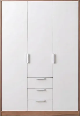 Imagen del producto de Armario de 3 puertas, 120 cm, para dormitorio, color blanco con aspecto de roble