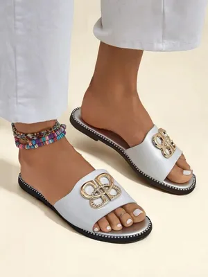 Produktbild von Royalfashion Damen Pantoletten mit flacher Sohle Aura Gold, Größe 38
