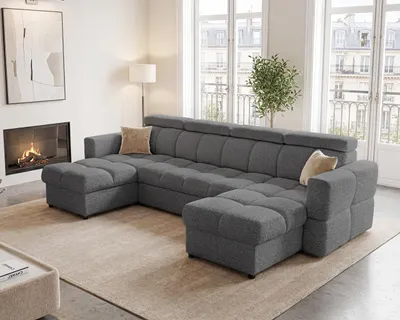 Produktbild von Polster-Ecksofa BELUNO U mit Schlaffunktion, verstellbaren Kopfstützen und Wellenfederung