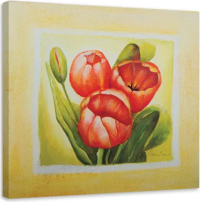 Produktbild von Leinwandbild drei rote tulpen 60x60 cm Feeby rot wandbild bereit zum aufhängen