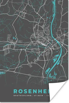 Produktbild von MuchoWow® Poster Stadtplan - Karte - Rosenheim - Blau - Deutschland - Karte 120x180 cm - Kunstposter