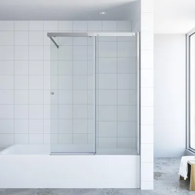 Produktbild von Badewannenaufsatz 110x150 cm Duschwand mit Schiebetür für Badewanne aus 6 mm Einscheiben-Sicherheitsglas (ESG) mit Nanobeschichtung  Lotus-Effekt