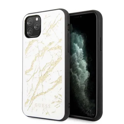 Zdjęcie produktu dla Guess Marble Glass Gold Glitter - etui na iPhone'a 11 Pro (biay)