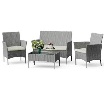 Produktbild von Gartenlounge-Set 4-teilig - Wetterfeste Polyrattan Sitzgruppe für 4 Personen - Gartenmöbel-Set für den Außenbereich aus Rattan, Gartenmöbel-Set für 4