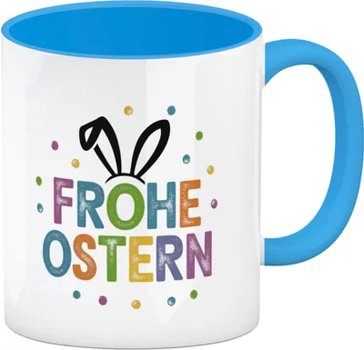 Produktbild von Frohe Ostern Hasen Kaffeebecher in hellblau