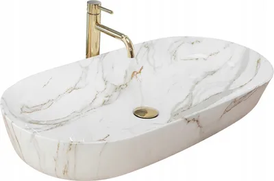 Produktbild von Badezimmer Waschbecken Arbeitsplatte Waschschüssel Oval Marmor 81x41cm