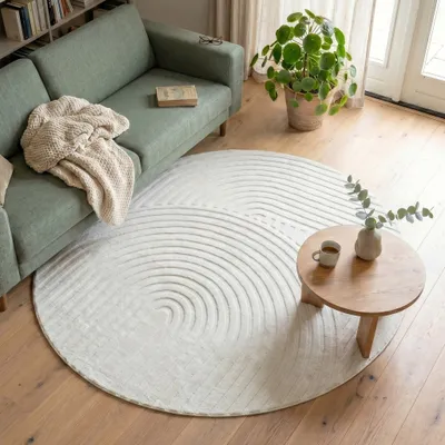 Produktbild von Volero - Runder Teppich Wohnzimmer - Charm Curves Weiß - Ø 230 cm - Wohnzimmer, Schlafzimmer - Modern, Skandinavisch