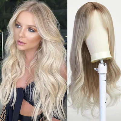Produktbild von Lange Gewellte Blonde Perücken für Frauen Natuaral Synthetisches Haar Hitzebeständig Ombre Perücke für Tägliche Party Cosplay Verwendung