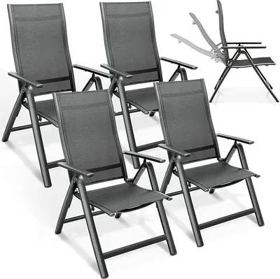 Imagen del producto de Silecomplaza: Juego de 4 sillas de jardín con respaldo alto, plegables, con reposabrazos y resistentes a la intemperie