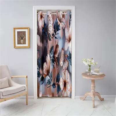 Immagine prodotto di Tenda oscurante con occhielli, motivo floreale a farfalle, colore marrone, dimensioni 168x229 cm