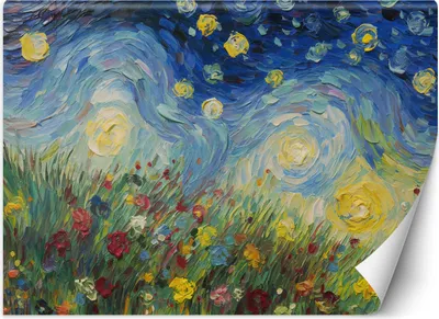 Produktbild von Vlies fototapete Sternennacht auf einer Wiese - V. van Gogh 250x175 cm Feeby Blau inkl. Kleber einfache Montage