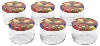 Produktbild von EMSY Schraubdeckelglas bauchig 258ml mit 82mm TO-Deckel Obstdekor 6er Tray