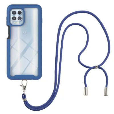 Produktbild von Motorola Edge S Handykette Hülle, Transparente TPU Bumper Ganzkörper Schutzhülle mit Kordel zum Umhängen Necklace Schlüsselband für Motorola Edge S Blau