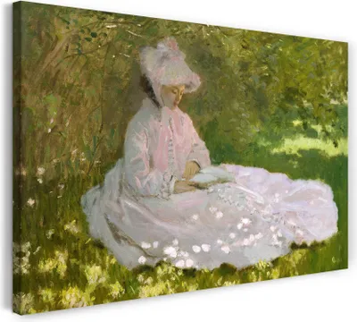 Produktbild von Leinwandbild (120x80cm): Claude Monet - Frühlingszeit, echter Holz-Keilrahmen inkl. Aufhänger, handgefertigt in Deutschland