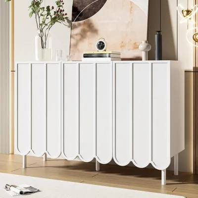 Obrázek produktu pro Komoda s vlnitými dvířky a mechanismem pro snadné otevírání, bílá, rozměry 120 x 35 x 80 cm