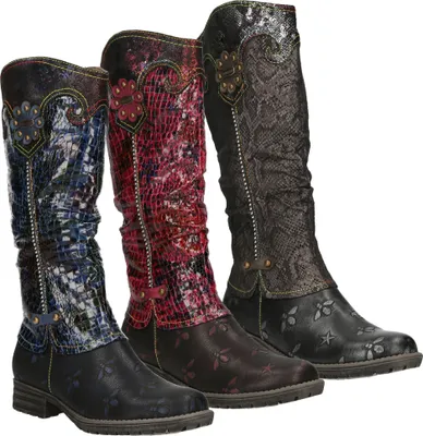 Produktbild von Laura Vita Damen Stiefel Leder Reptil Animal Bienen Muster Gacmayo 15B, Größe:37 EU, Farbe:Grau